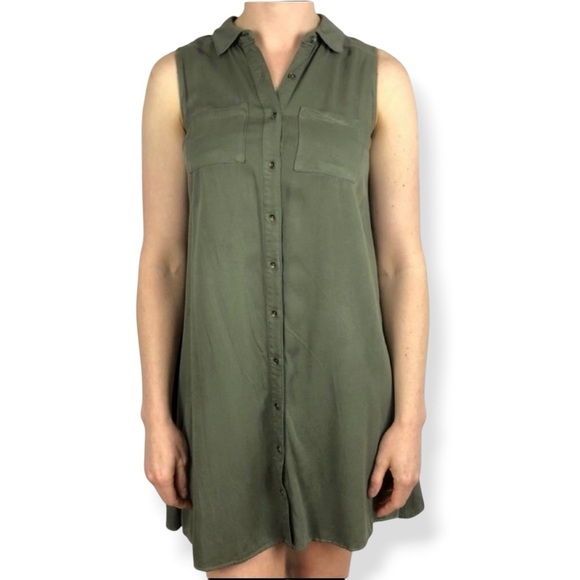3/$20 Mossimo Supply Co army green sleeveless button front shirt dress XS - Picture 1 of 10